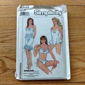 Vintage 80s Lingerie Sewing Pattern Size 16 Teddy Slip Camisole Bra Panties 8946